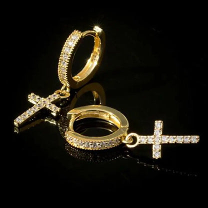 1. Klassische Ohrringe mit Kreuz und Kristall im Point-Drill-Stil, austauschbar, in edlem Weiß, für Damen und Herren, Hip-Hop-Partyschmuck, Geschenk