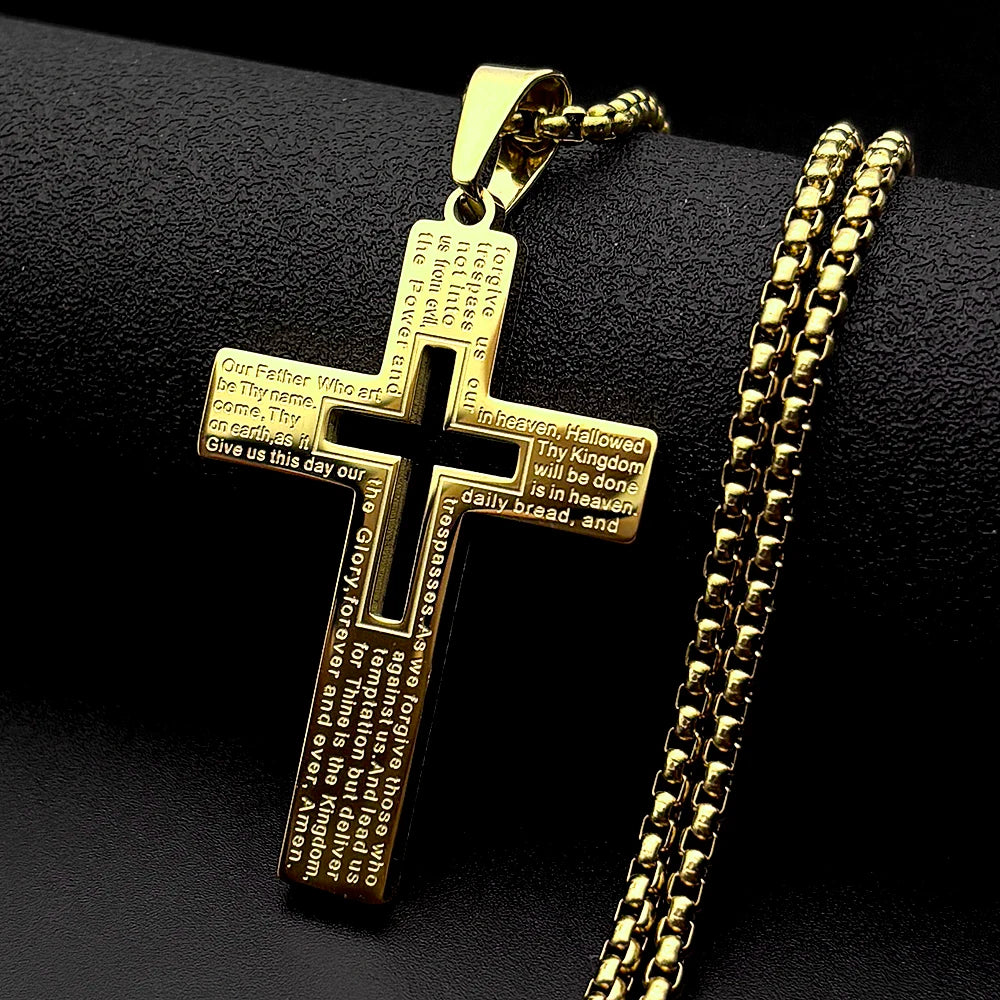 Collana con croce del Padre Nostro e catena box da 60 cm