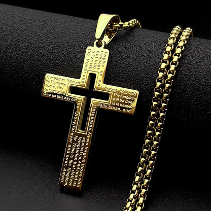 Collana con croce del Padre Nostro e catena box da 60 cm