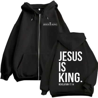 Jesus Is King Christian Verse Zip Hoodie 