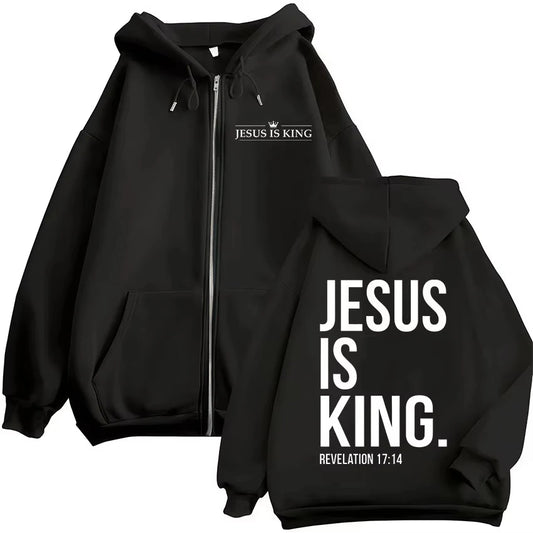 Jesus Is King Christian Verse Zip Hoodie 