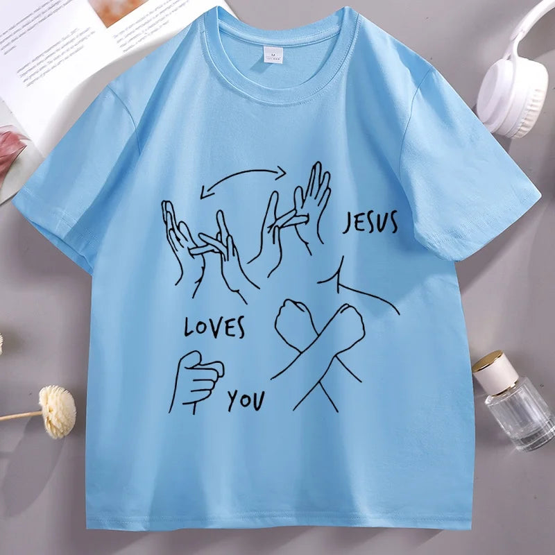 Camiseta Jesus te ama linguagem gestual