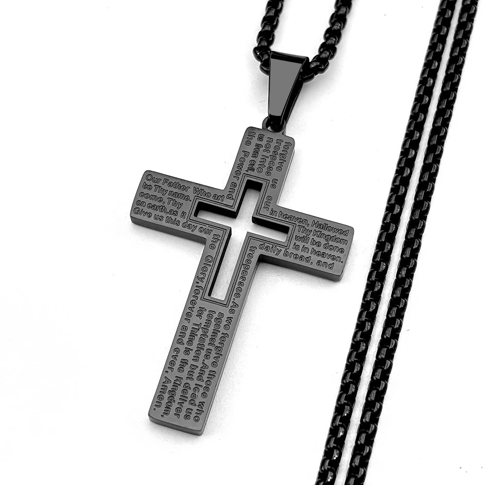Collana con croce del Padre Nostro e catena box da 60 cm