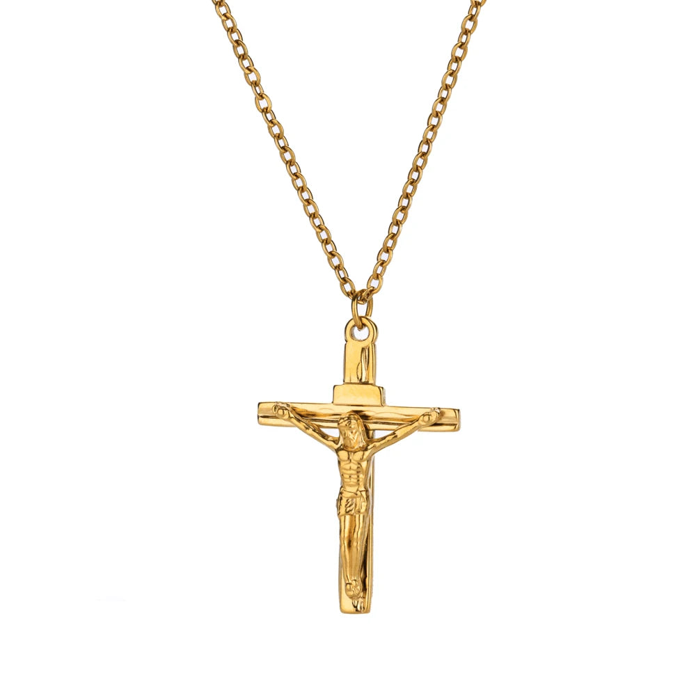 Stainless Steel Cross Necklace - Jesus Crucifix Pendant