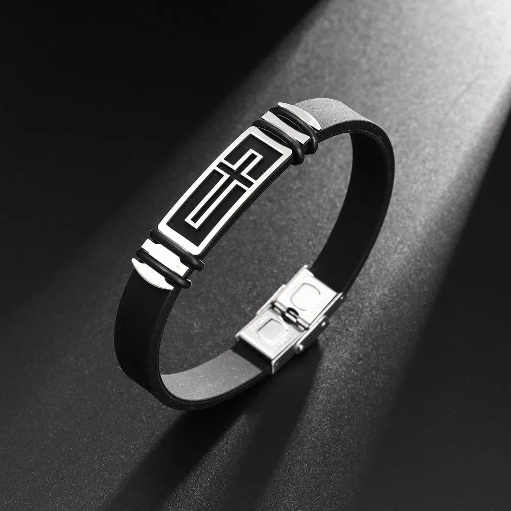 Men's Christian Cross Silicone Cuff Bracelet