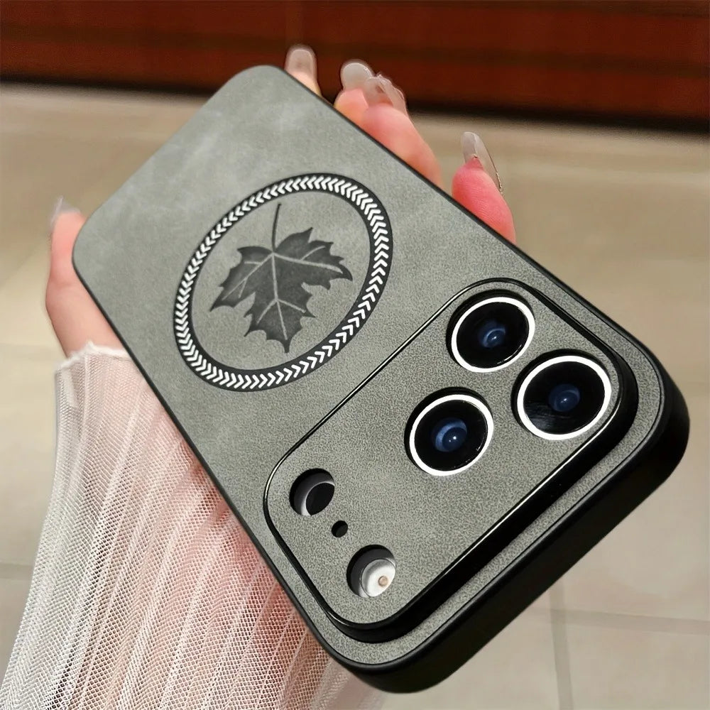 Magnetic Leather Maple iPhone Case 