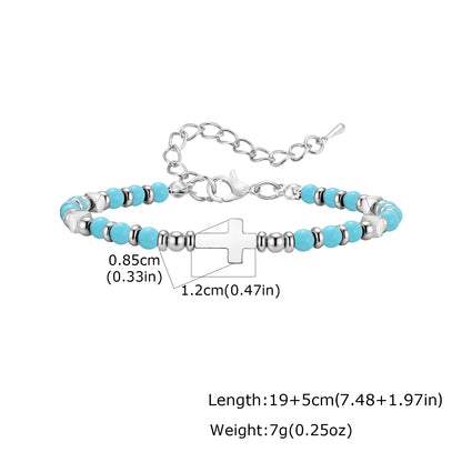 1. Trendiges Herrenarmband mit Natursteinperlen, Kette mit Boho-Kreuzanhängern, Schmuckgeschenk für Ehemann, Vater oder Sohn