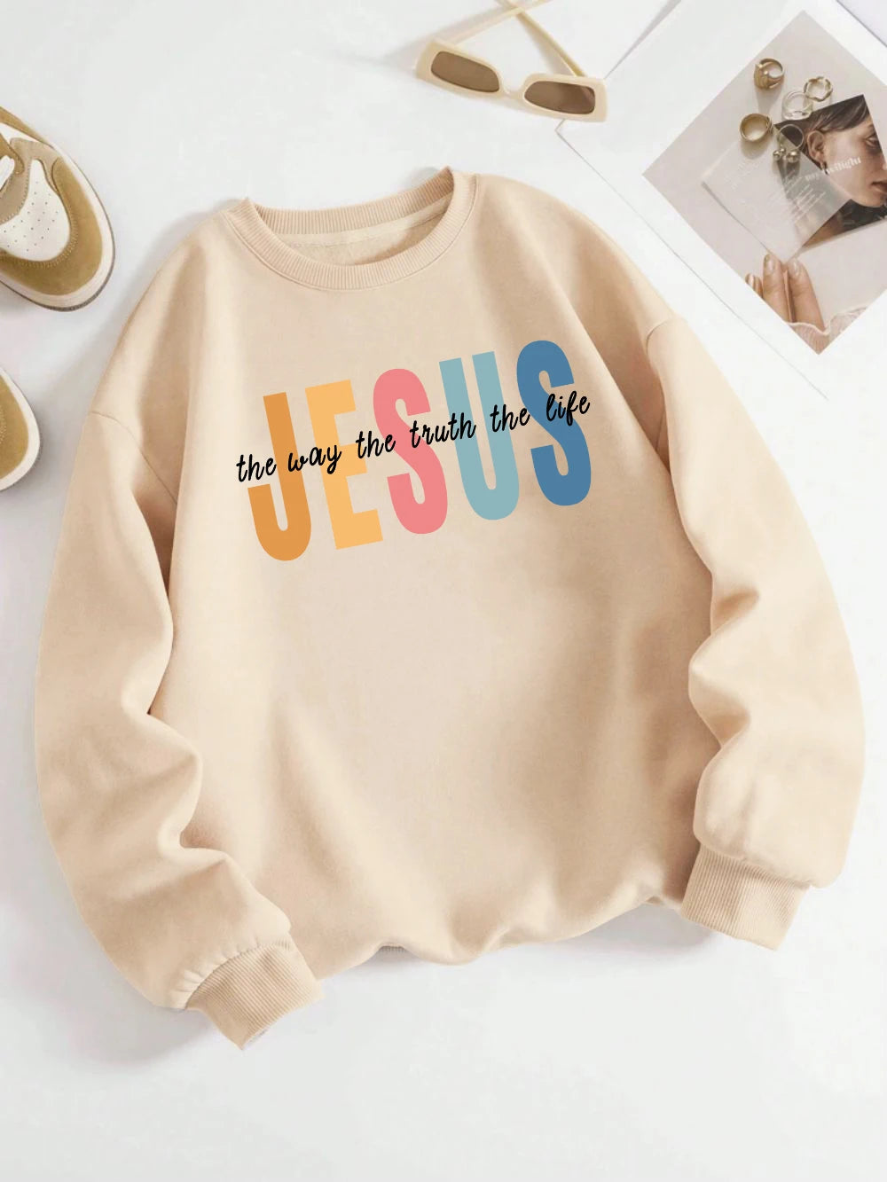 Jesus Color Letter Print Sweatshirt 
