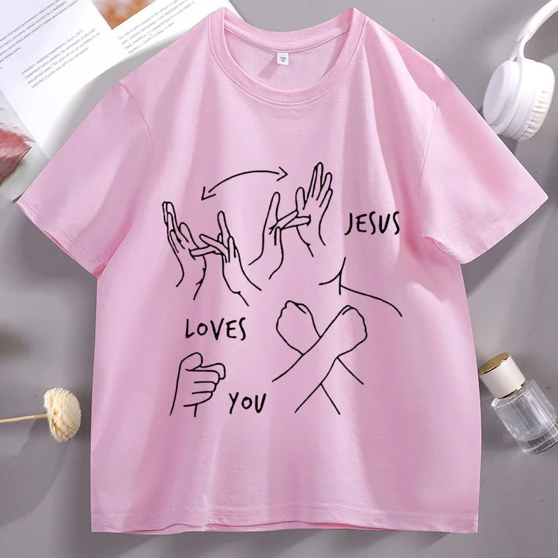 Camiseta Jesus te ama linguagem gestual