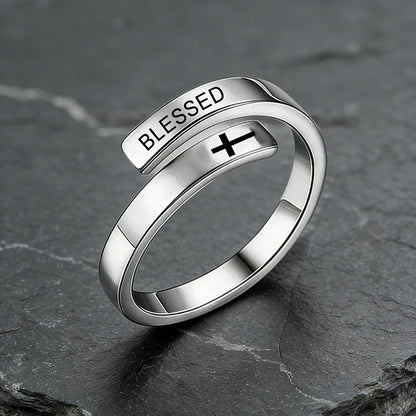 Kreuz-Wickelring – Edelstahl Glaube, Hoffnung, Liebe & Gesegnet
