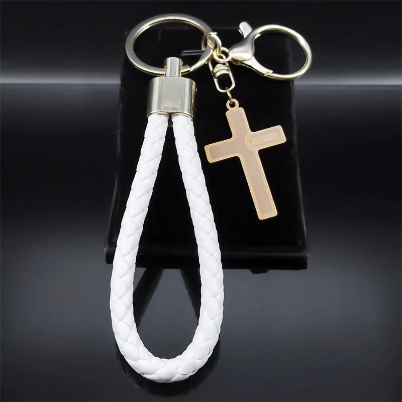Braided Loop & Gold-Tone Cross Keyring