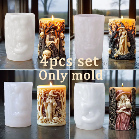 Witch and Skull Pillar Candle