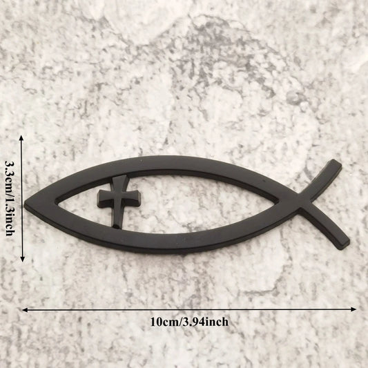 Christian Fish Car Emblem – 3D Metal Ichthys with Cross