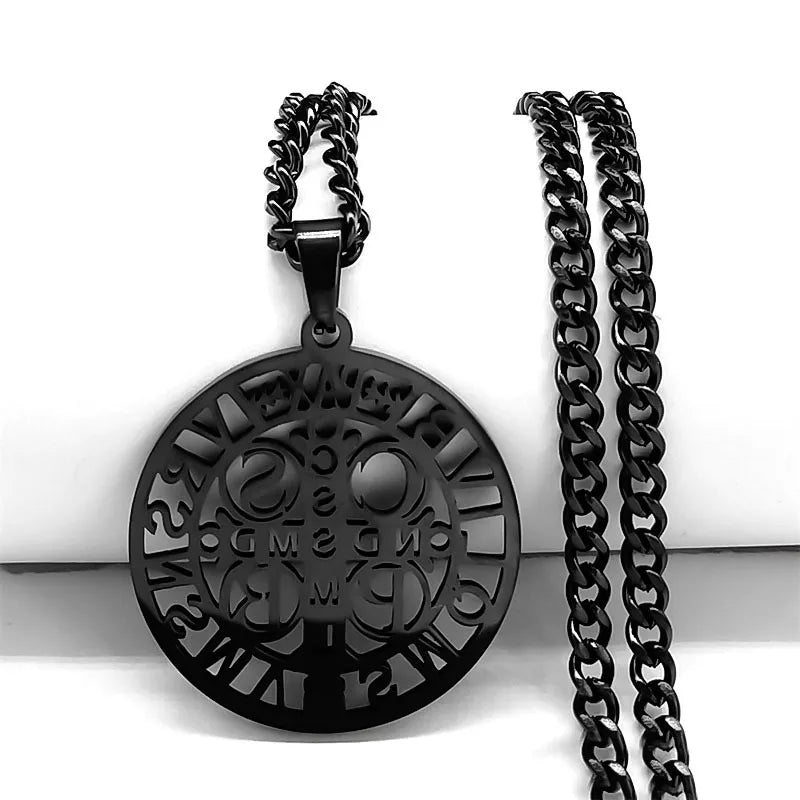 Saint Benedict Openwork Medal Necklace with 50 cm Chain