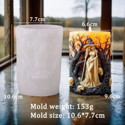 Witch and Skull Pillar Candle