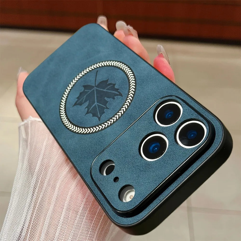 Magnetic Leather Maple iPhone Case 