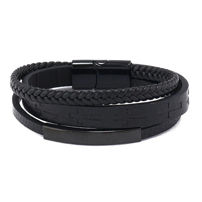 Two-Tone Layered Leather Cross Bracelet