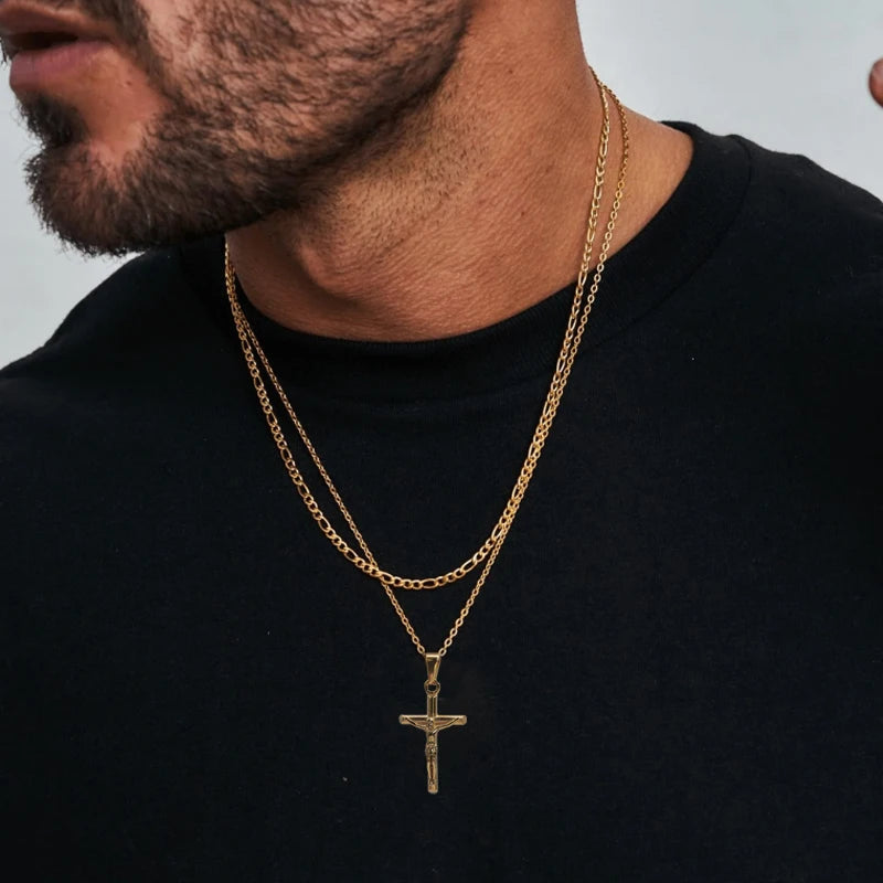 Cross Pendant Necklace - Gold-Plated Stainless Steel Faith Jewelry