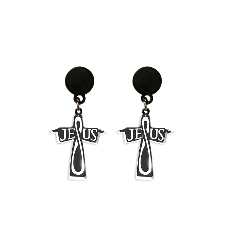 Minimalist Cross Dangle Hoop Earrings