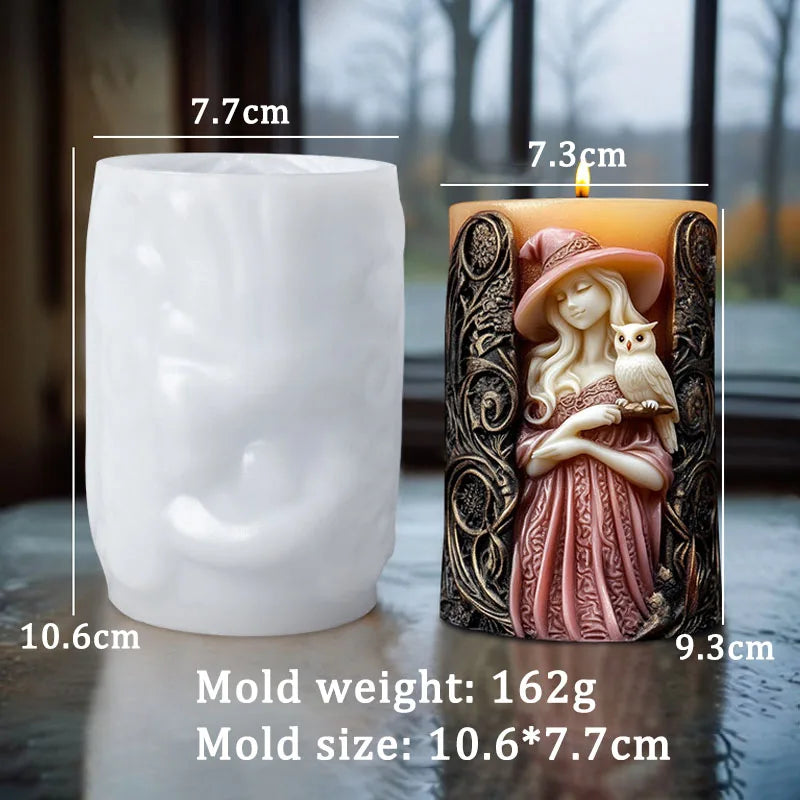 Witch and Skull Pillar Candle