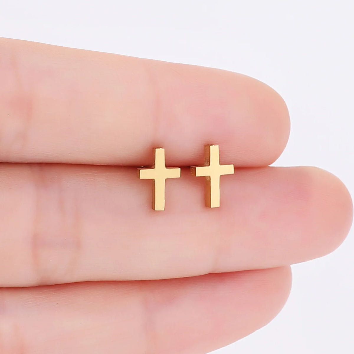 Christian Cross Stud Earrings in Stainless Steel