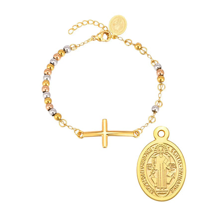 Pulseira Cruz e Medalha em Ouro