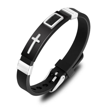 Armband mit Kreuzdetail und Silikon- oder Metallgeflechtband