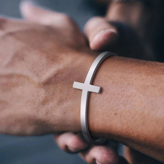 Steel Cross Cuff Bracelet