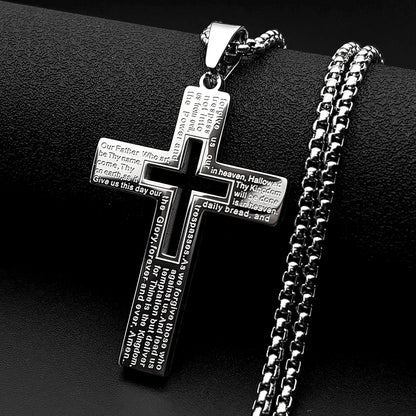 Collana con croce del Padre Nostro e catena box da 60 cm