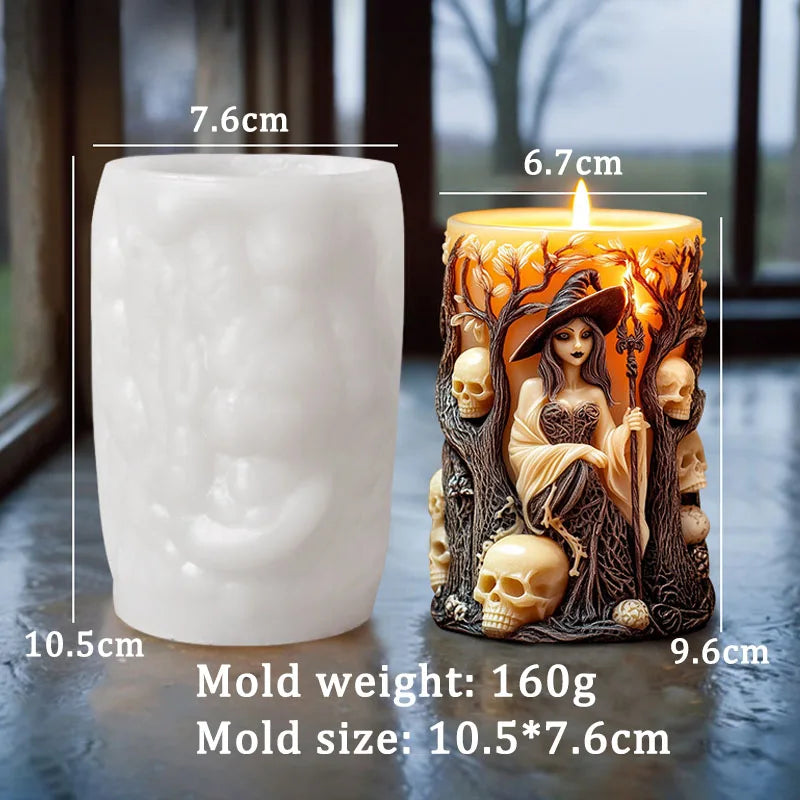 Witch and Skull Pillar Candle