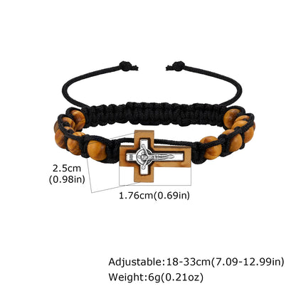 Pulseira Cruzada com Contas de Madeira