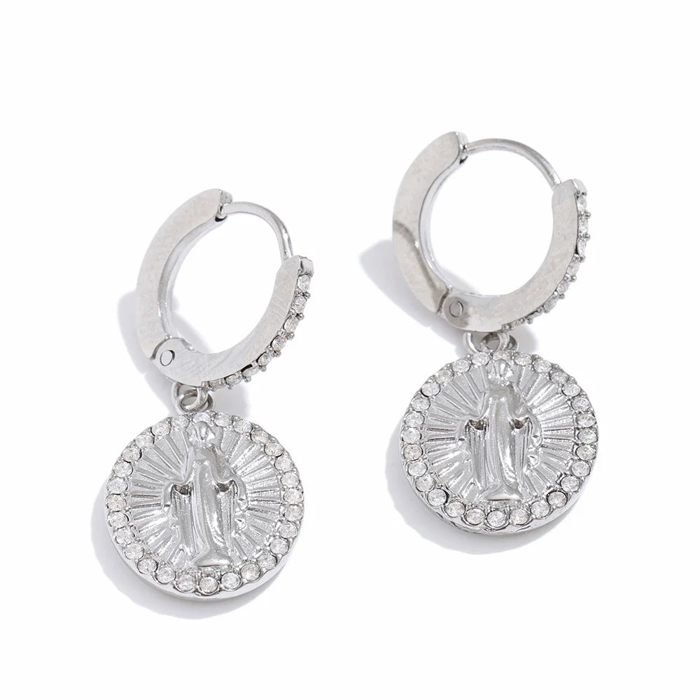Miraculous Medal Dangle Hoops