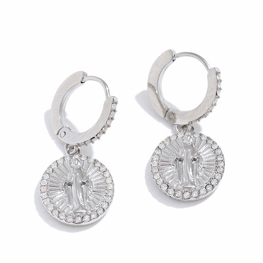Miraculous Medal Dangle Hoops
