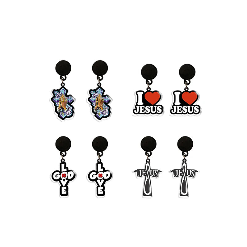 Minimalist Cross Dangle Hoop Earrings