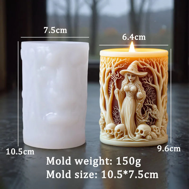Witch and Skull Pillar Candle