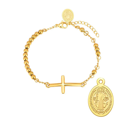 Pulseira Cruz e Medalha em Ouro