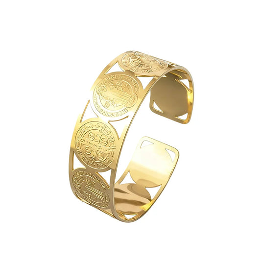 Pulseira rígida de São Bento – Joia católica de aço inoxidável