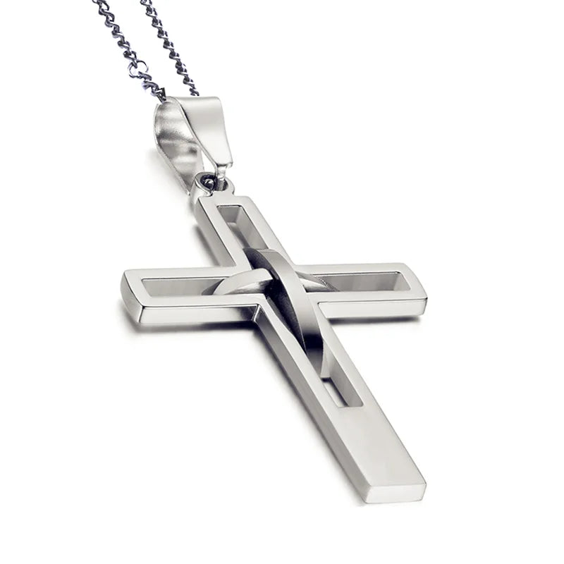 1. Collana da uomo vintage con doppio ciondolo a croce cavo in acciaio inossidabile, collana con croce, ciondolo in fibra di carbonio, regalo