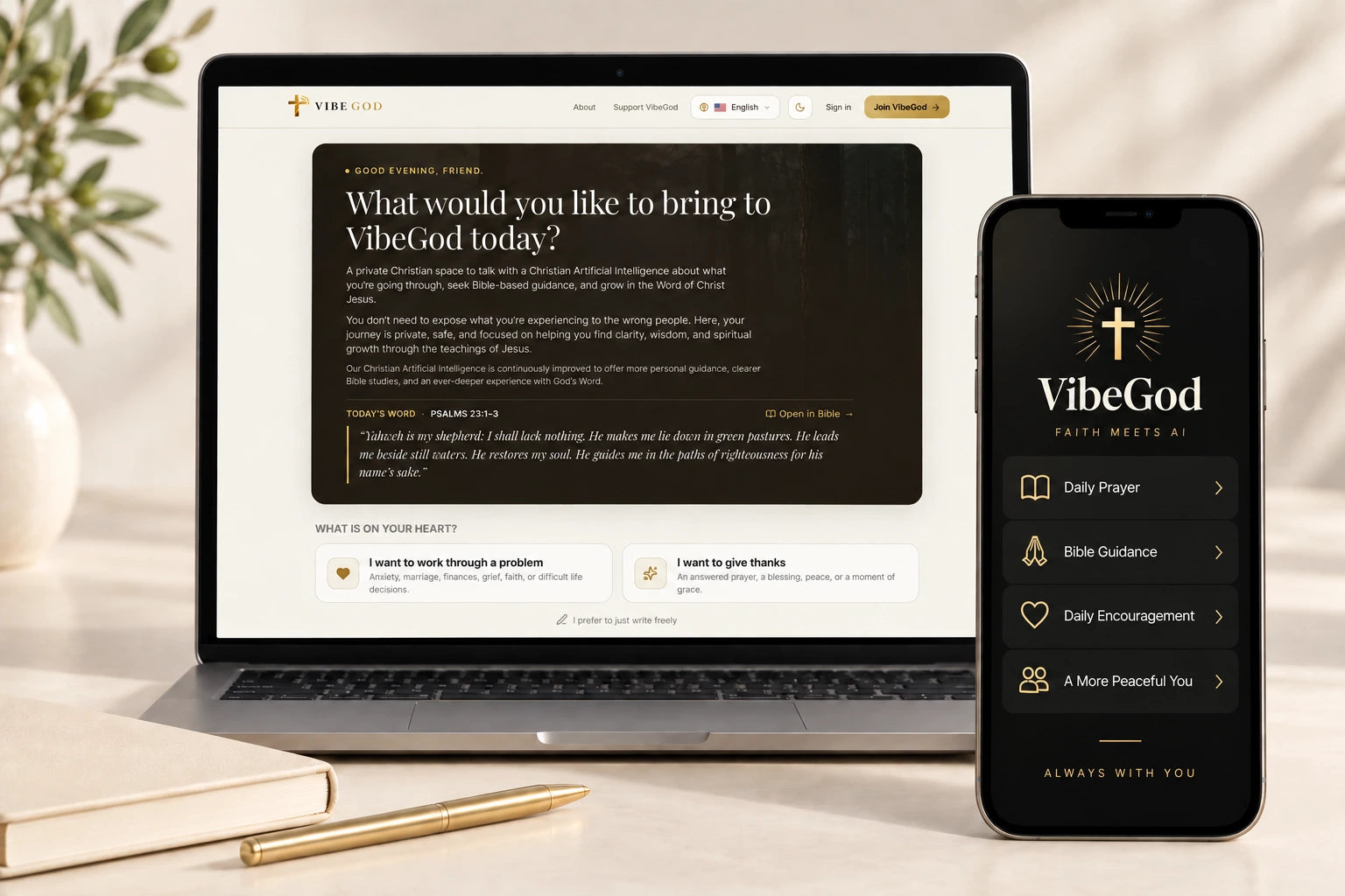 VibeGod.io on a laptop and iPhone